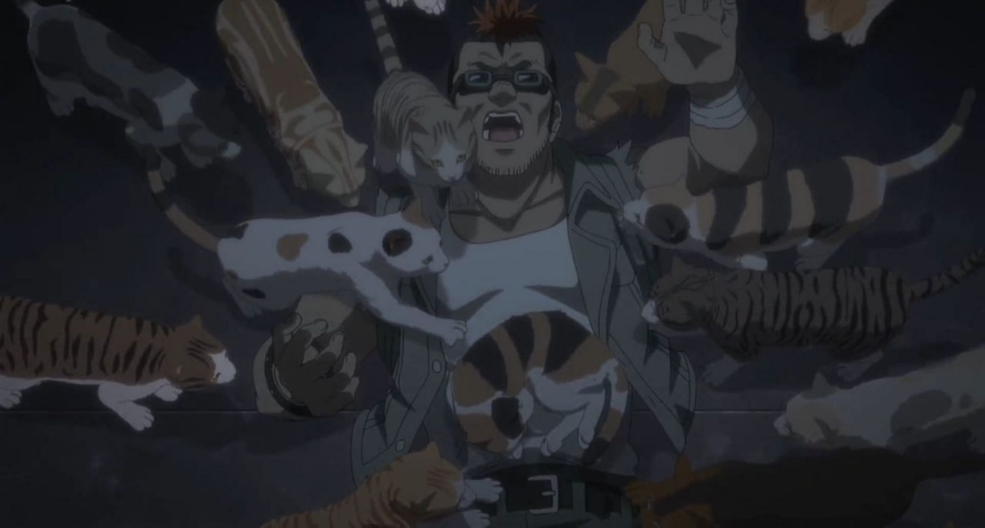 The cats surround Tanishi in the episode (Image via OLM Studios)
